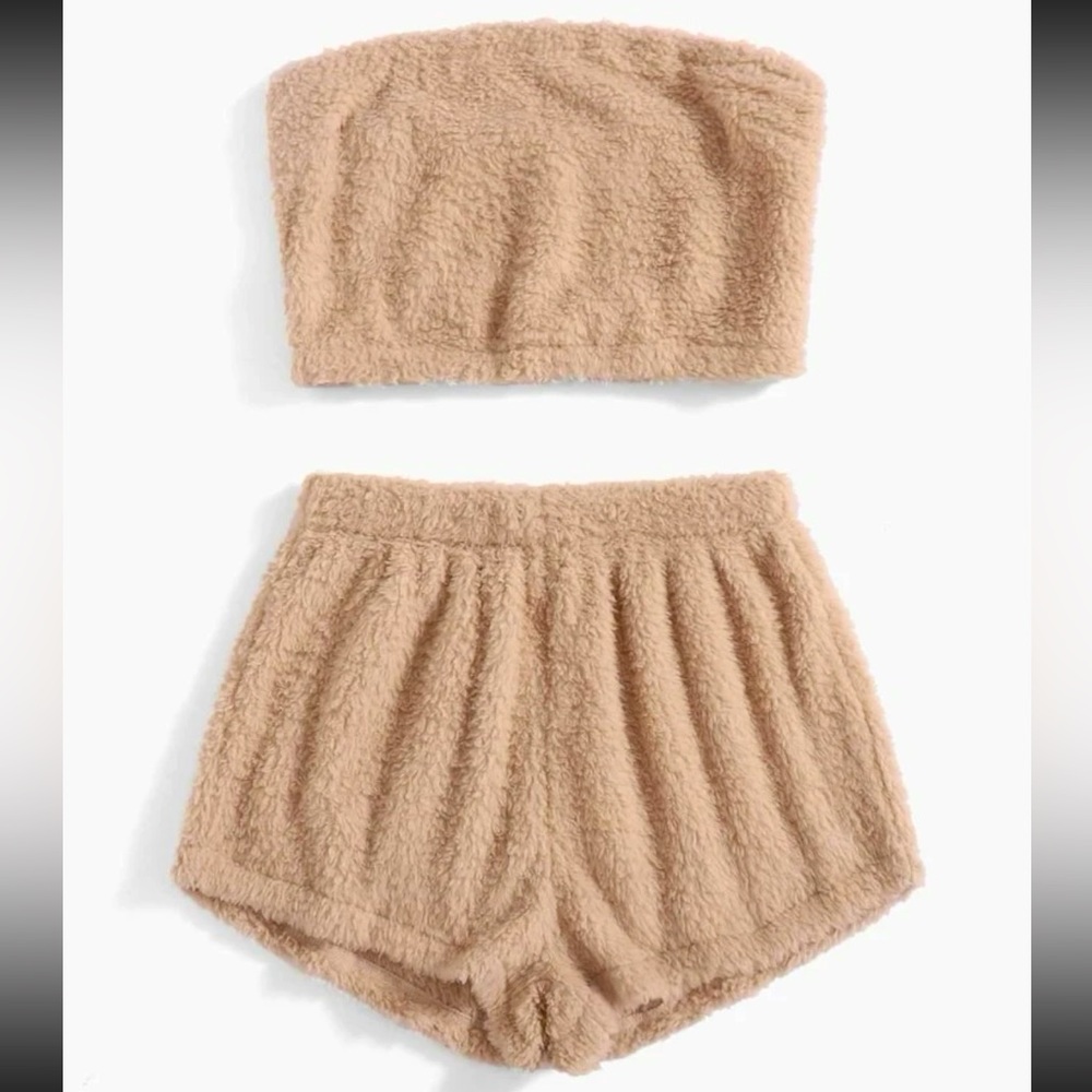 Solid Teddy Crop Tube Top & Shorts